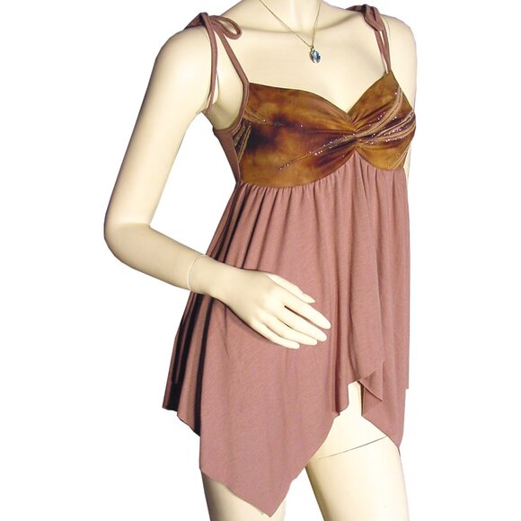 New Y2K Sleeveless Spaghetti Babydoll Top Tank Made USA Brown Princess Fairycore - Picture 4 of 6